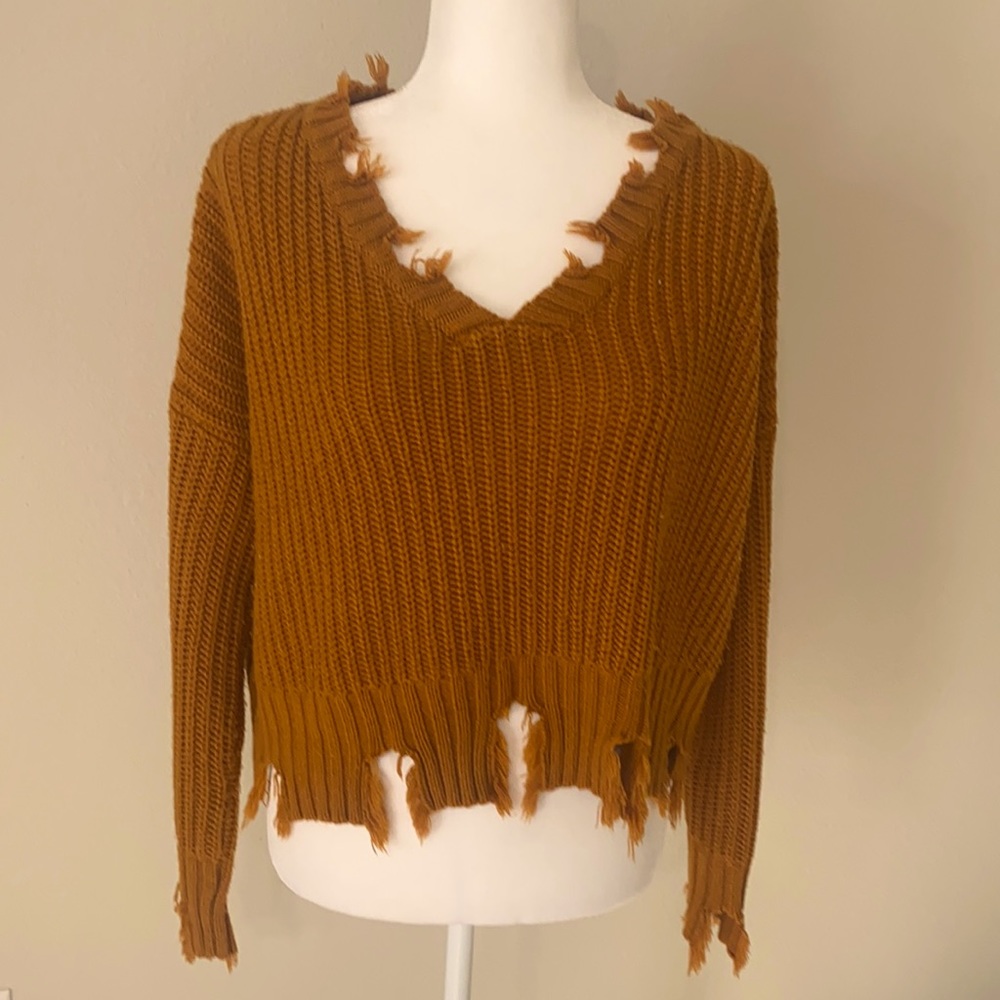 Wonderly burnt orange distressed sweater sz small